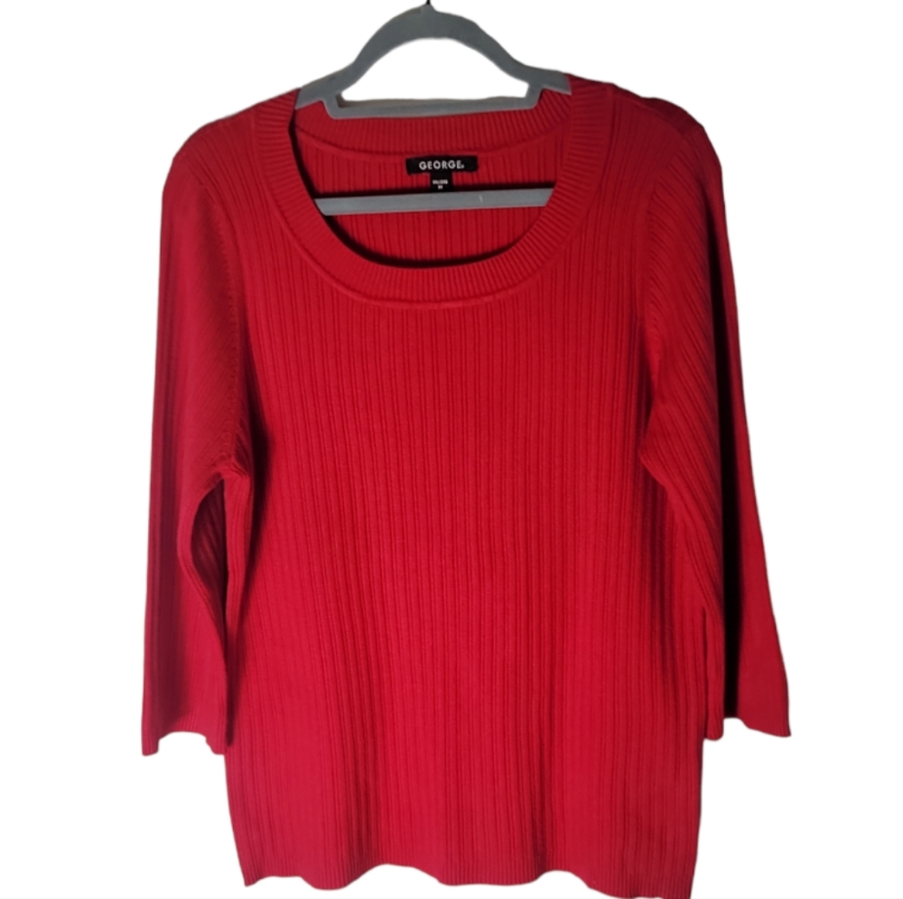 George women's size XXL red ribbed scoop neck 3/4 sleeve plus size knit top